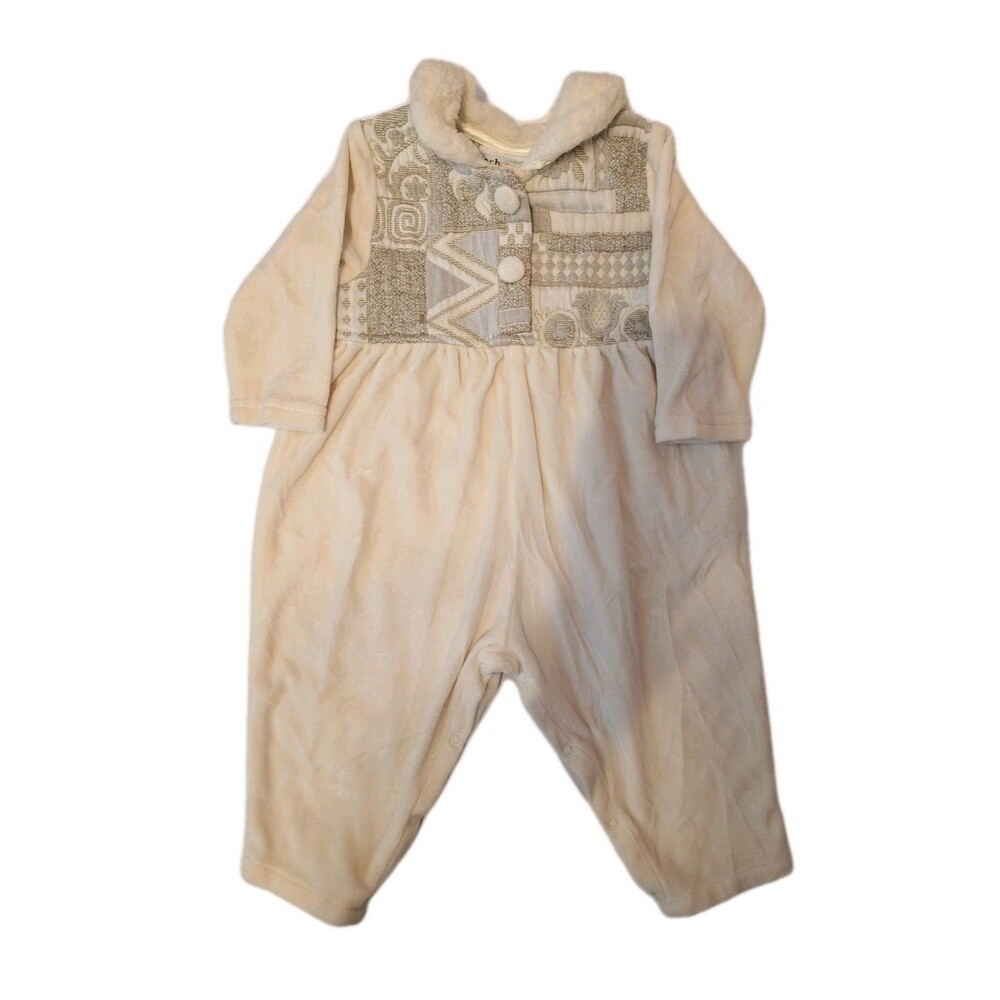 Vintage Cach Cach Winter Outdoors Outfit Cream Long Sleeves Bodysuit 18 Months